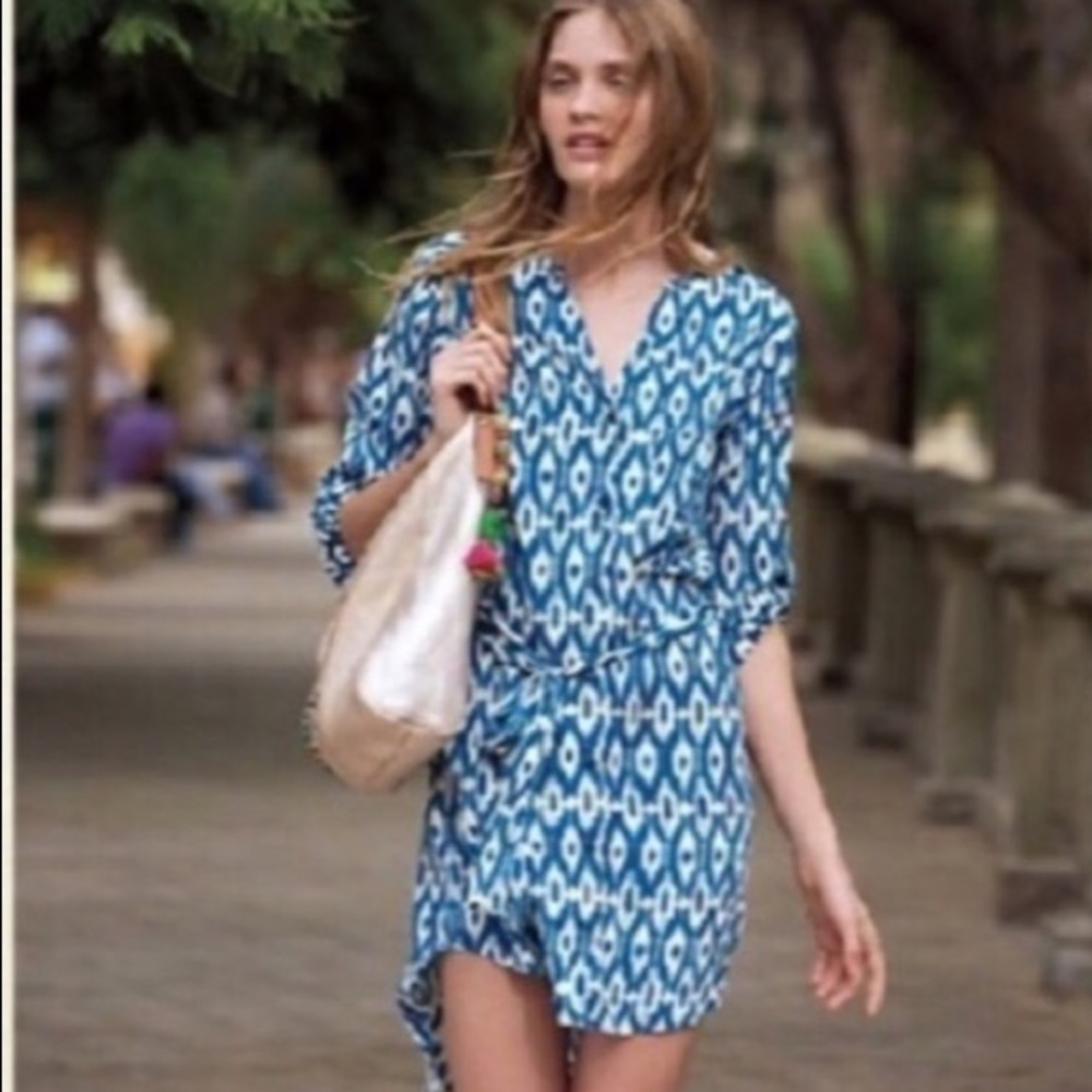 Maeve Blue Ikat Print Casual Dress